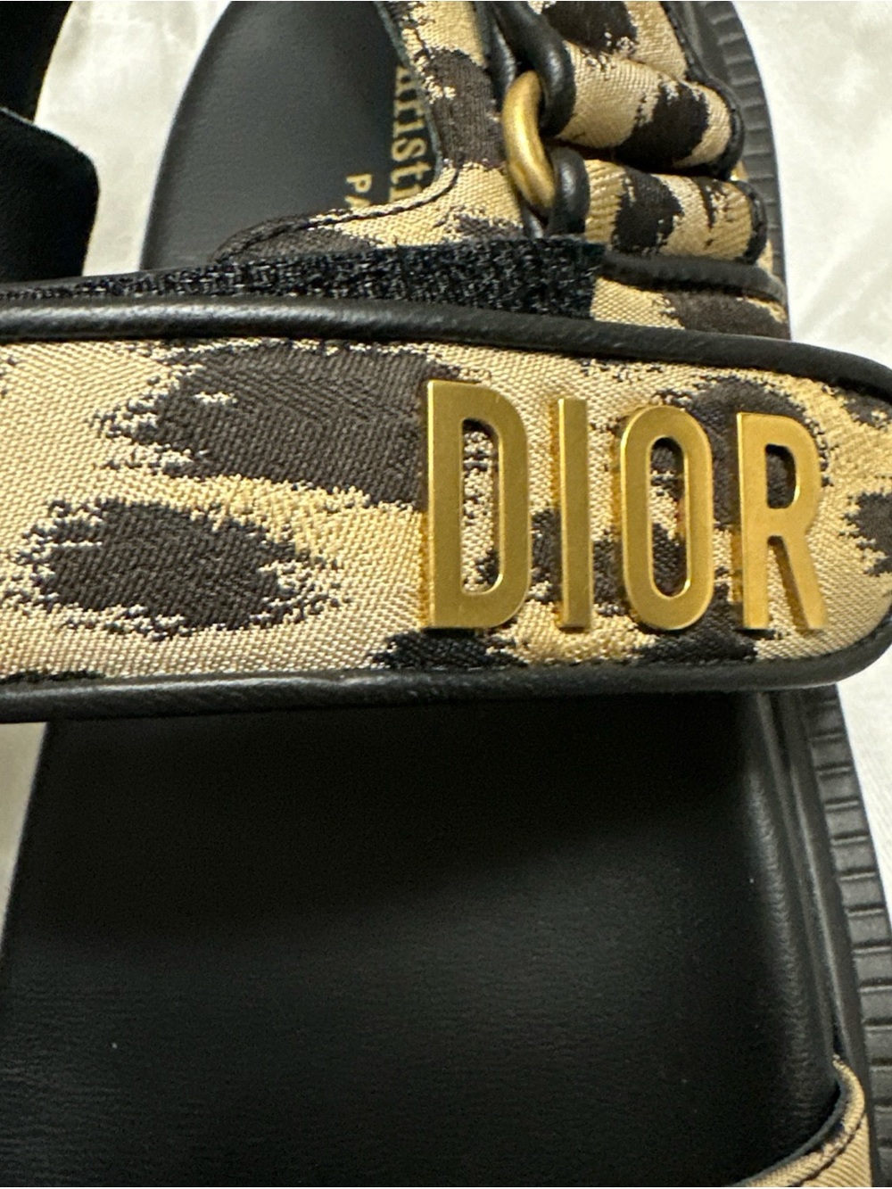 Dior Black Leather Sandals with Beige Leopard-Print Straps - Picture 4 of 8